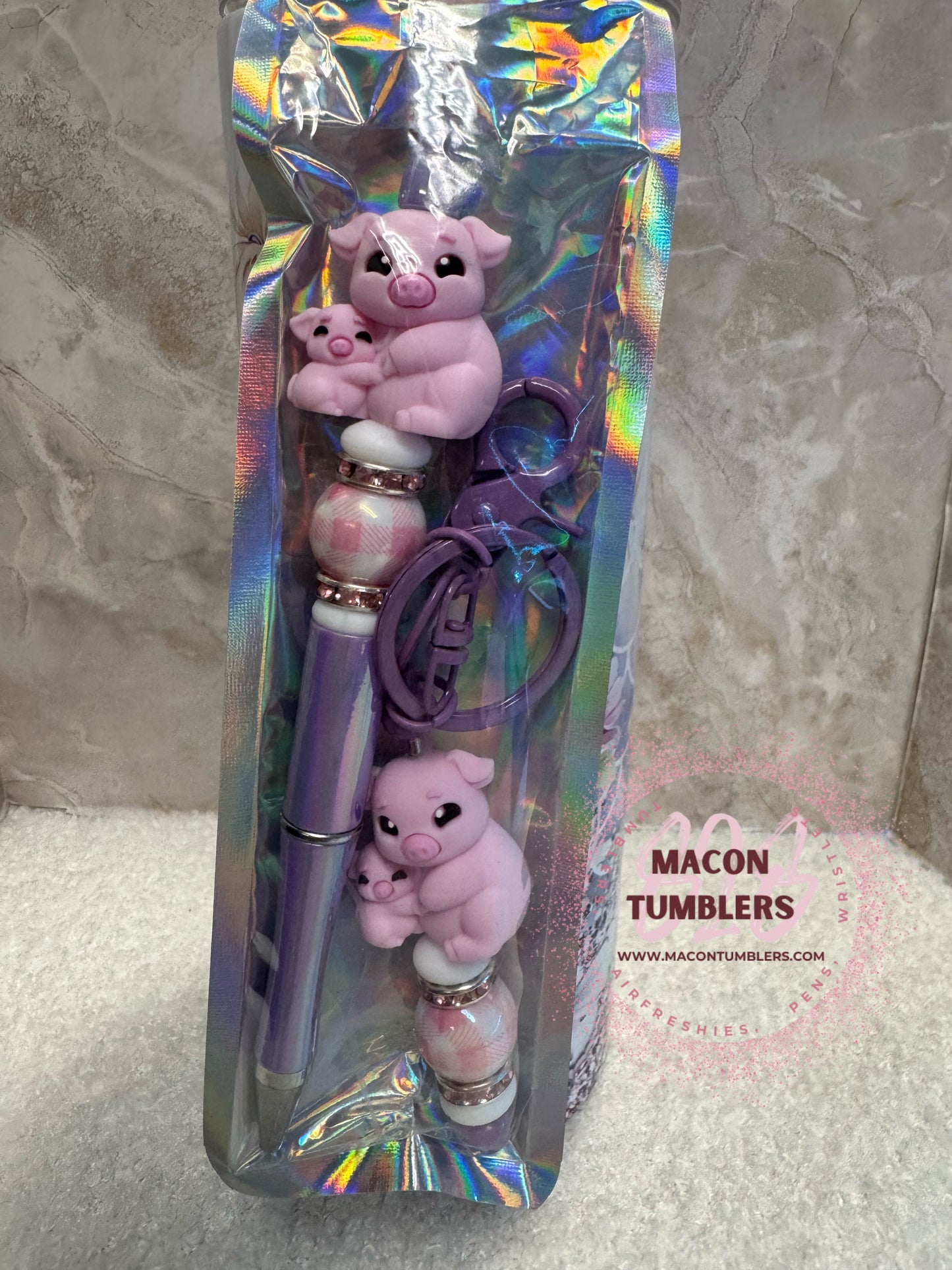 20oz Pig Sublimation Tumbler Set with Beaded Pen & Pig Keychain β Cute Farm Animal Gift Bundle