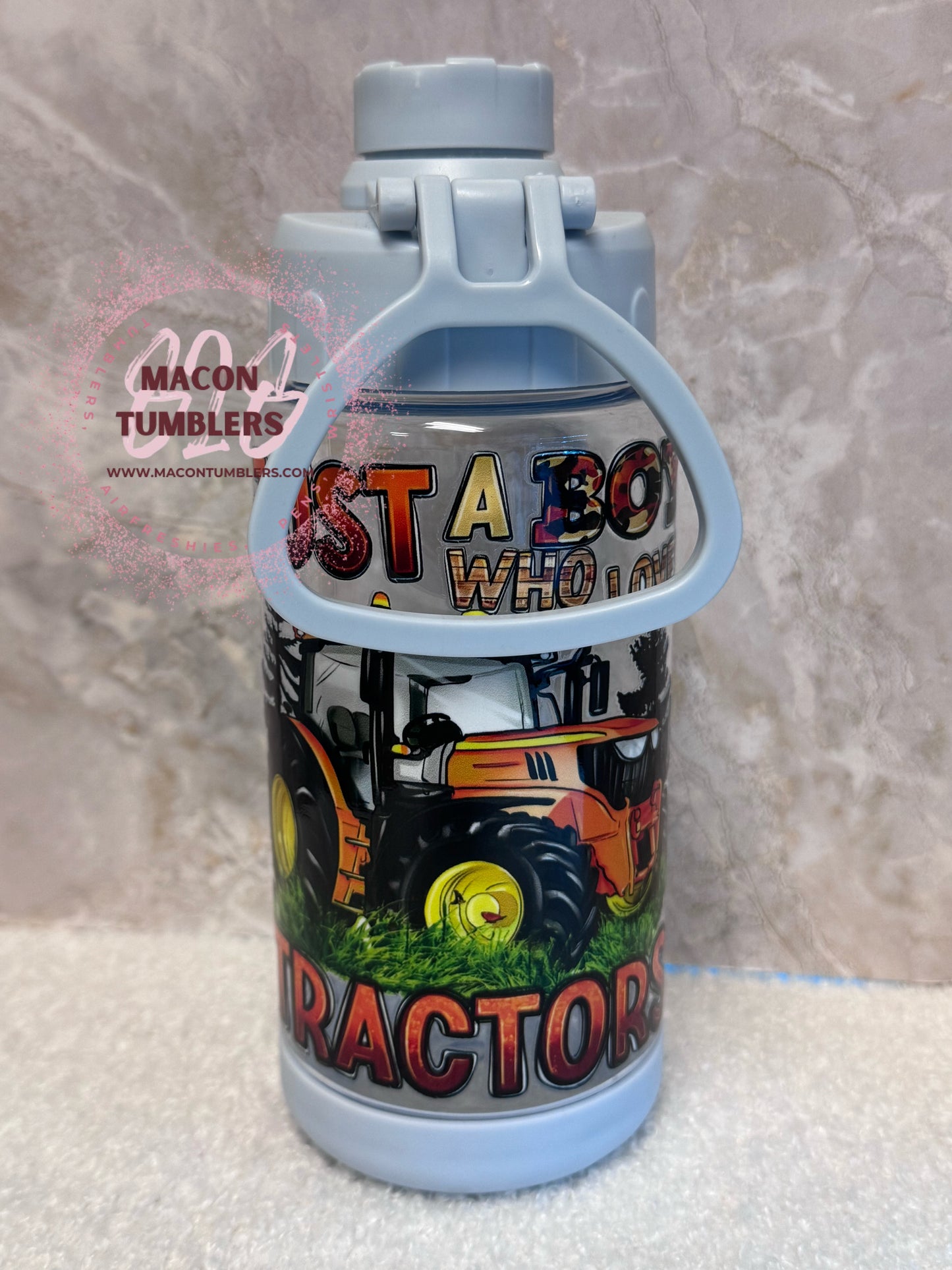 Just a Boy Who Loves Tractors Acrylic Water Bottle – Screw On Top