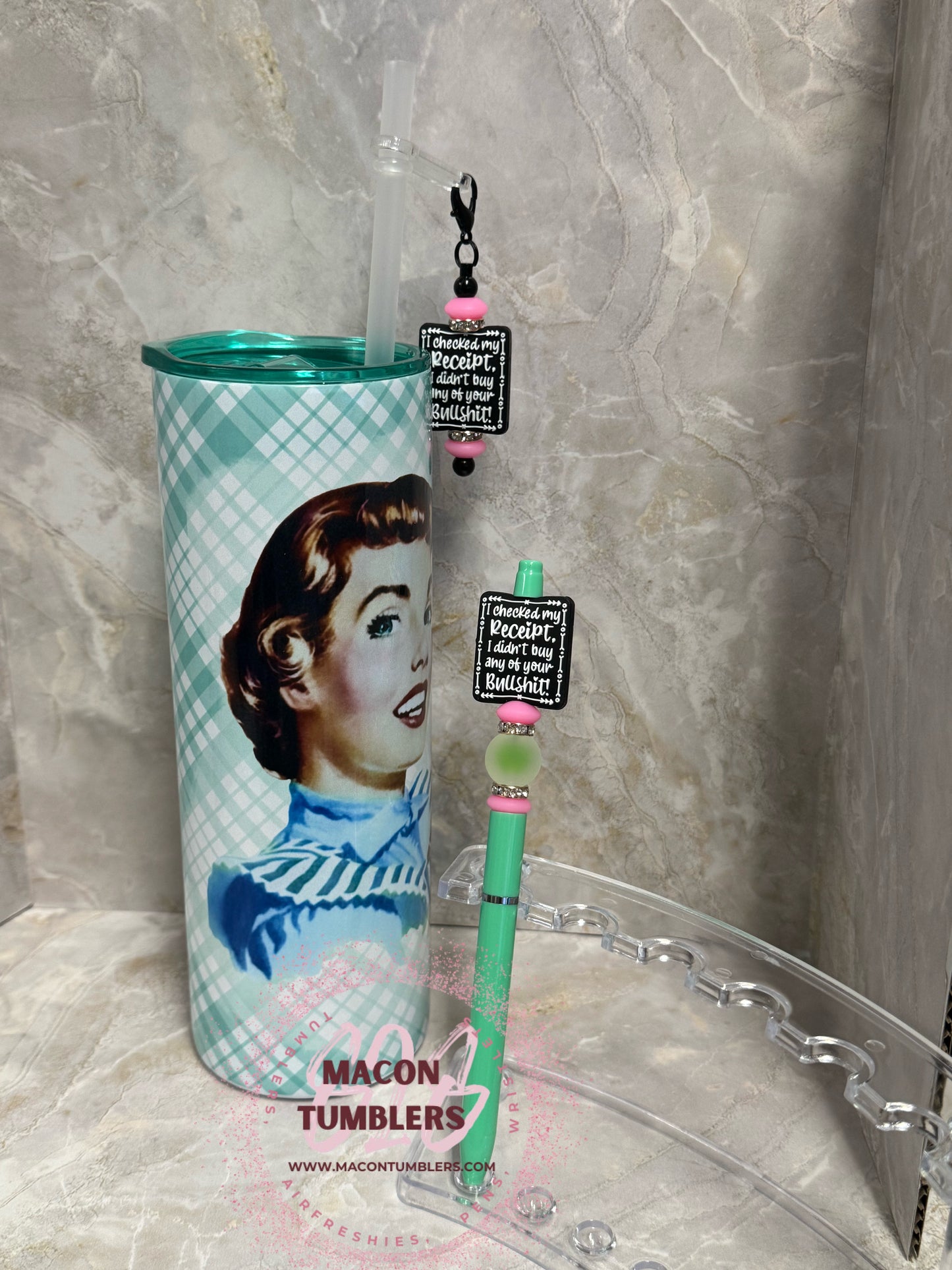 "I Checked My Receipt, I Didn’t Buy Any of Your Bullsh*t" Tumbler, Beaded Pen & Straw Charm Set
