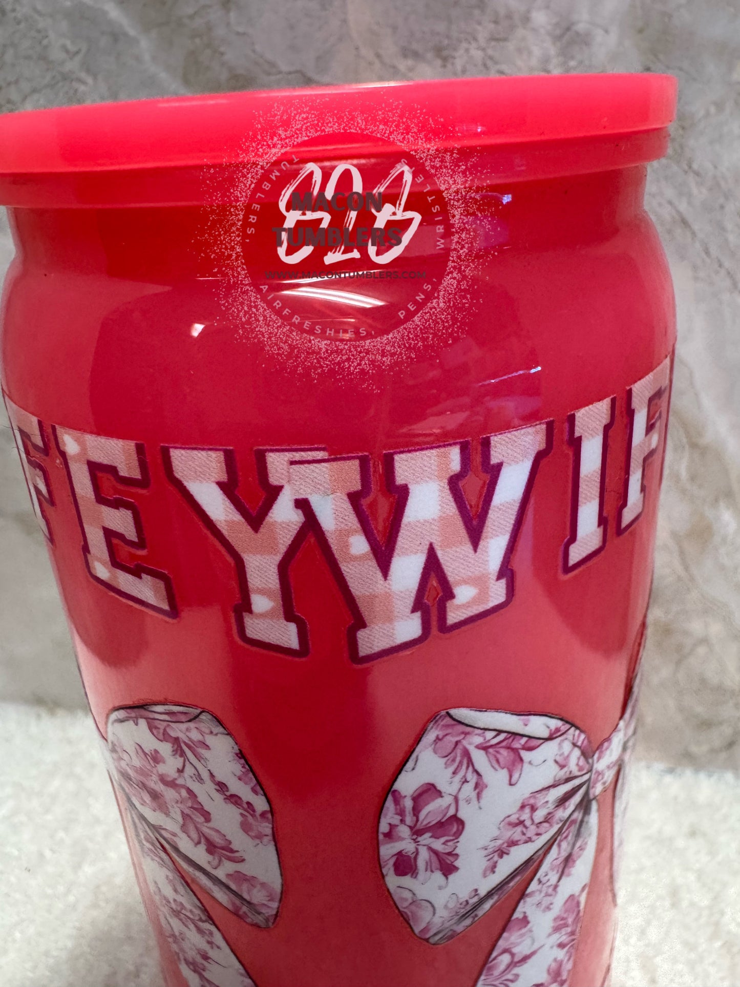 16oz Pink “Wifey” Plastic Libbey Cup – Bow Valentine Aesthetic Can Tumbler