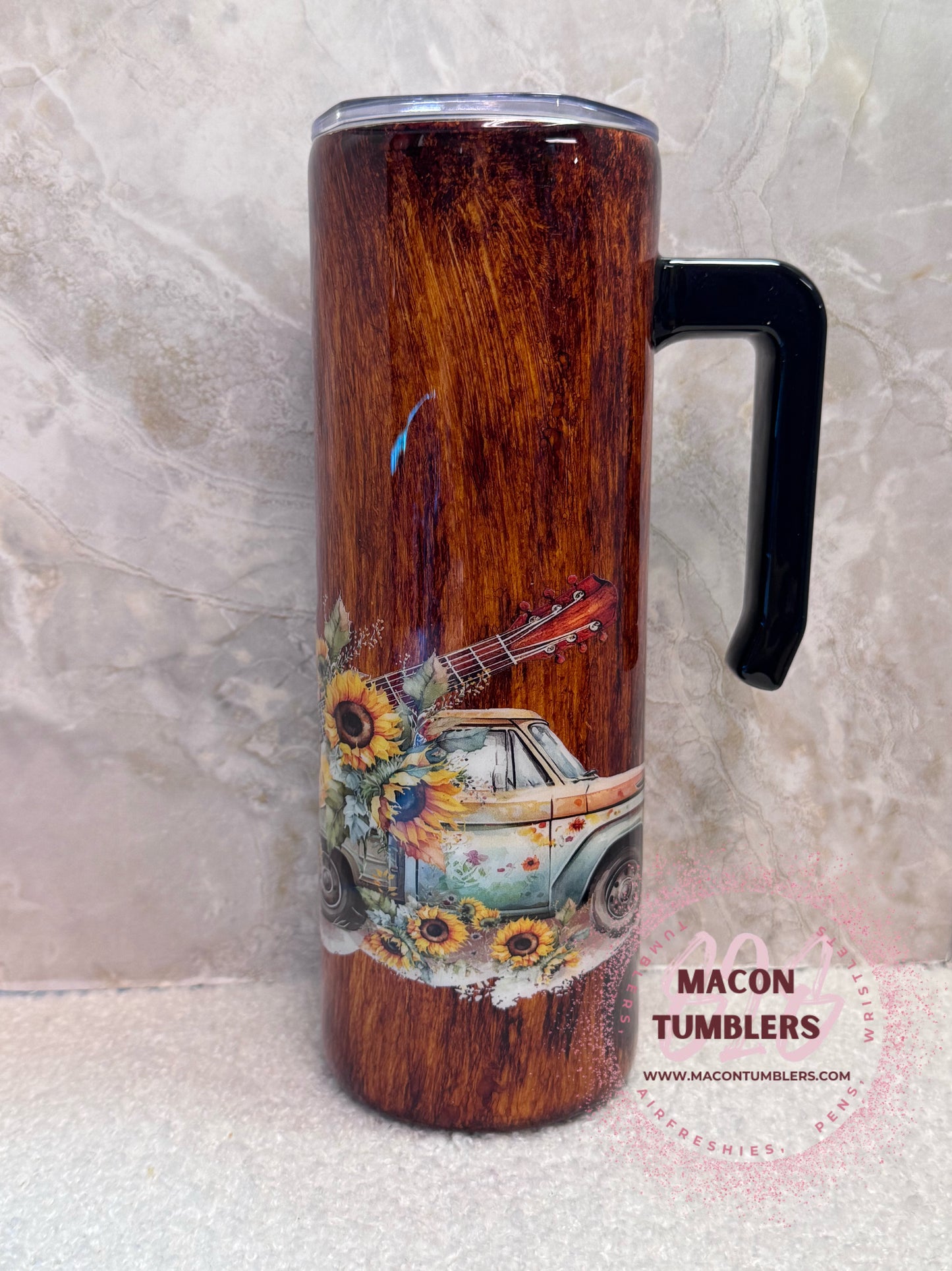 20 oz Dirt Roads & Country Music Woodgrain Tumbler with Handle