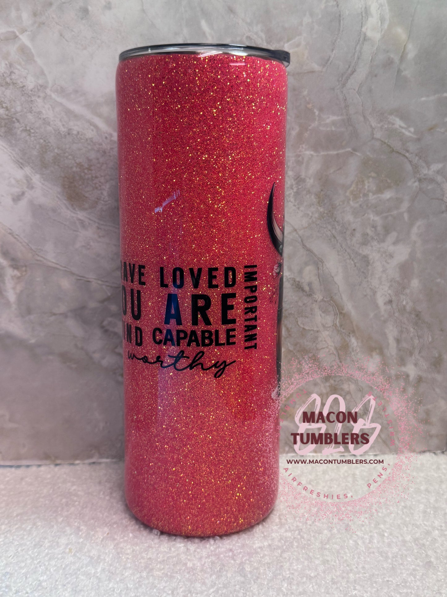 20 oz Inspirational Bull Skull Glitter Tumbler – Western Floral Affirmation Design