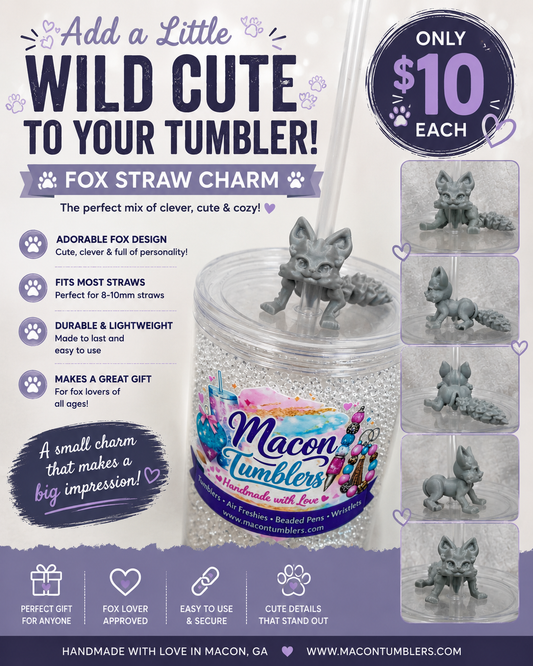 Fox Straw Charm – 3D Printed Tumbler Accessory