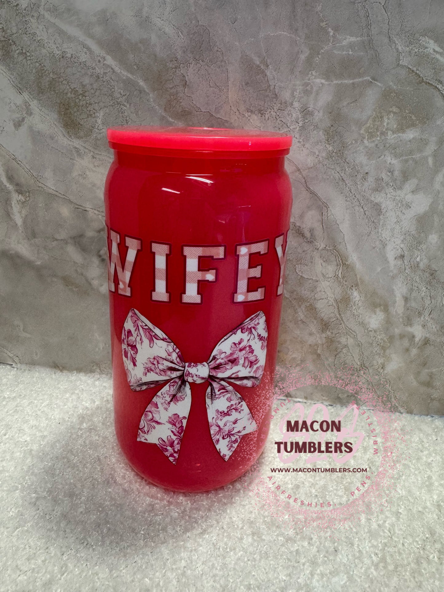16oz Pink “Wifey” Plastic Libbey Cup – Bow Valentine Aesthetic Can Tumbler
