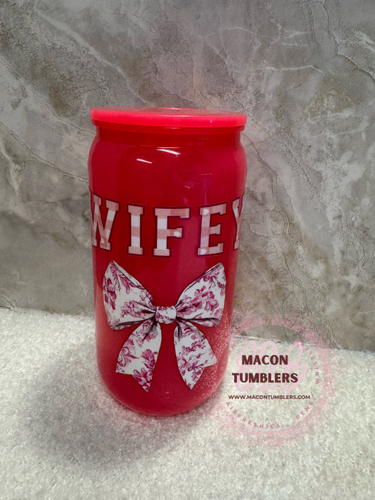 16oz Pink “Wifey” Plastic Libbey Cup – Bow Valentine Aesthetic Can Tumbler