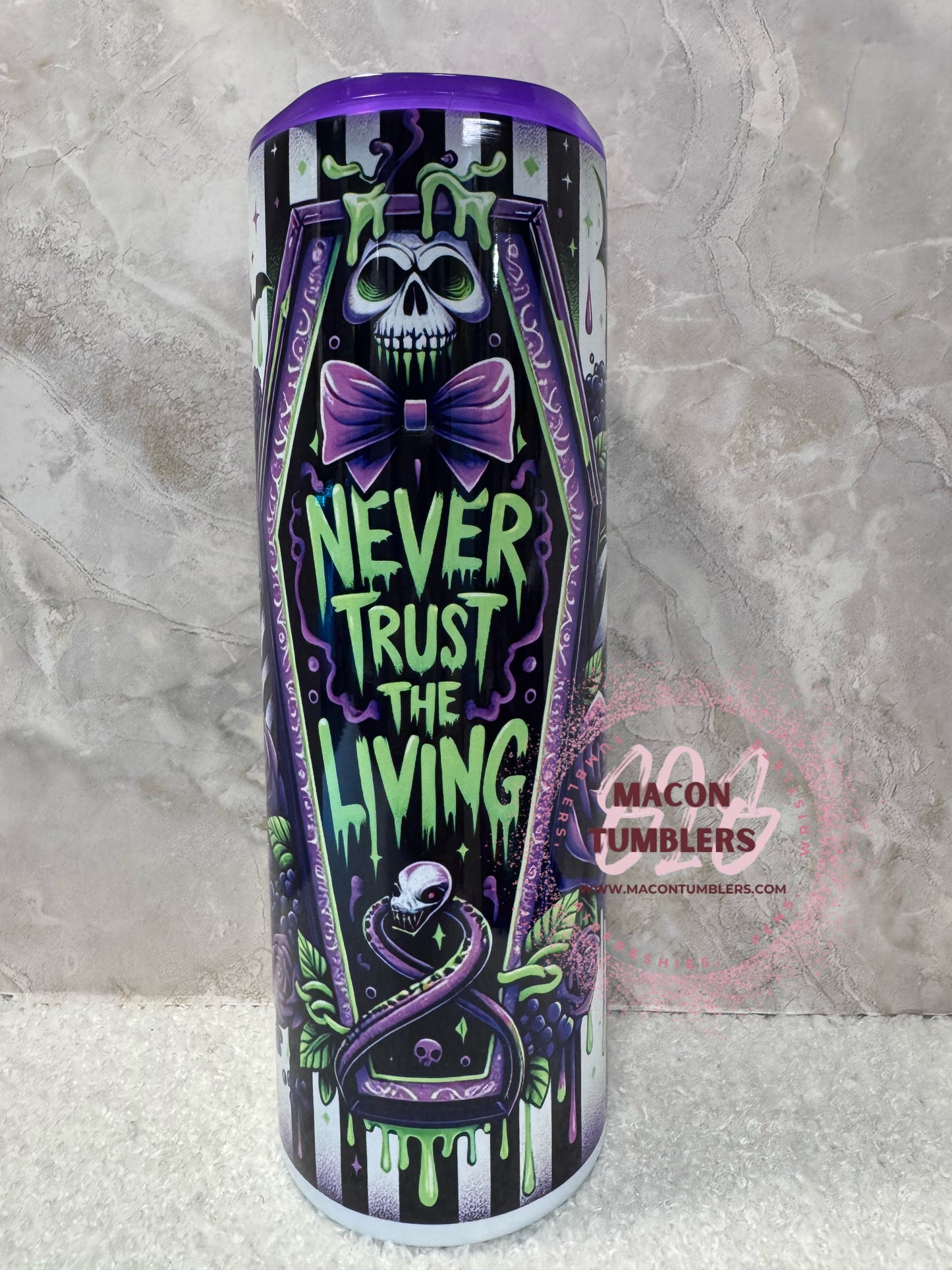 Never Trust the Living Gothic Halloween Tumbler – 20 oz Skinny Stainless Steel Tumbler