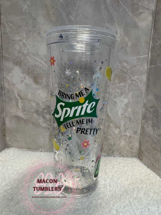 24oz Tapered Plastic Snowglobe Sprite-Inspired Lava Cup – Glitter Swirl Tumbler with Lid