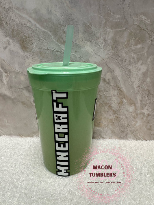Green Color-Changing Gaming Kids Tumbler with Straw