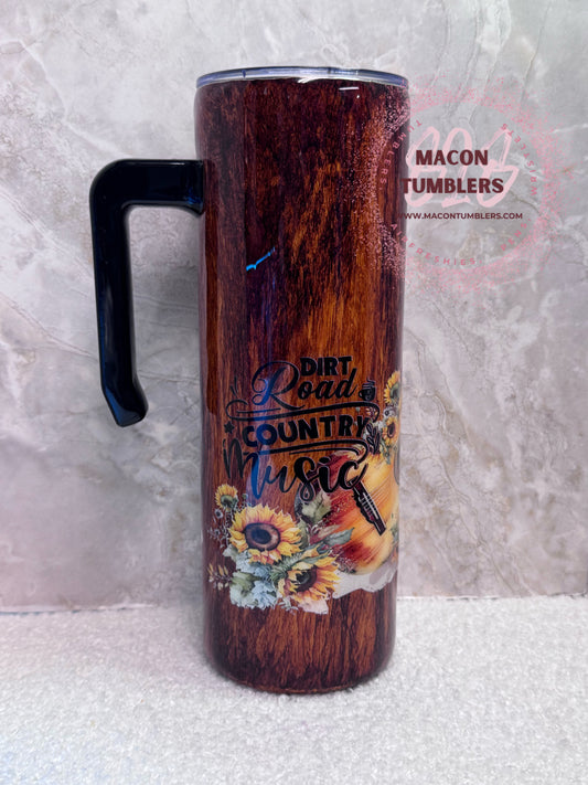 20 oz Dirt Roads & Country Music Woodgrain Tumbler with Handle