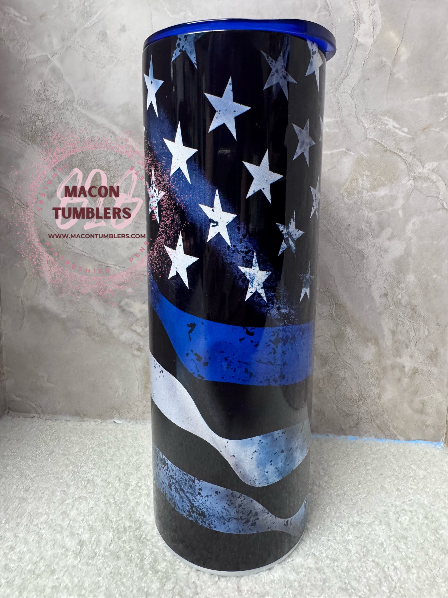 20 oz Thin Blue Line American Flag Tumbler – Blue Line Stainless Steel Sublimation Tumbler
