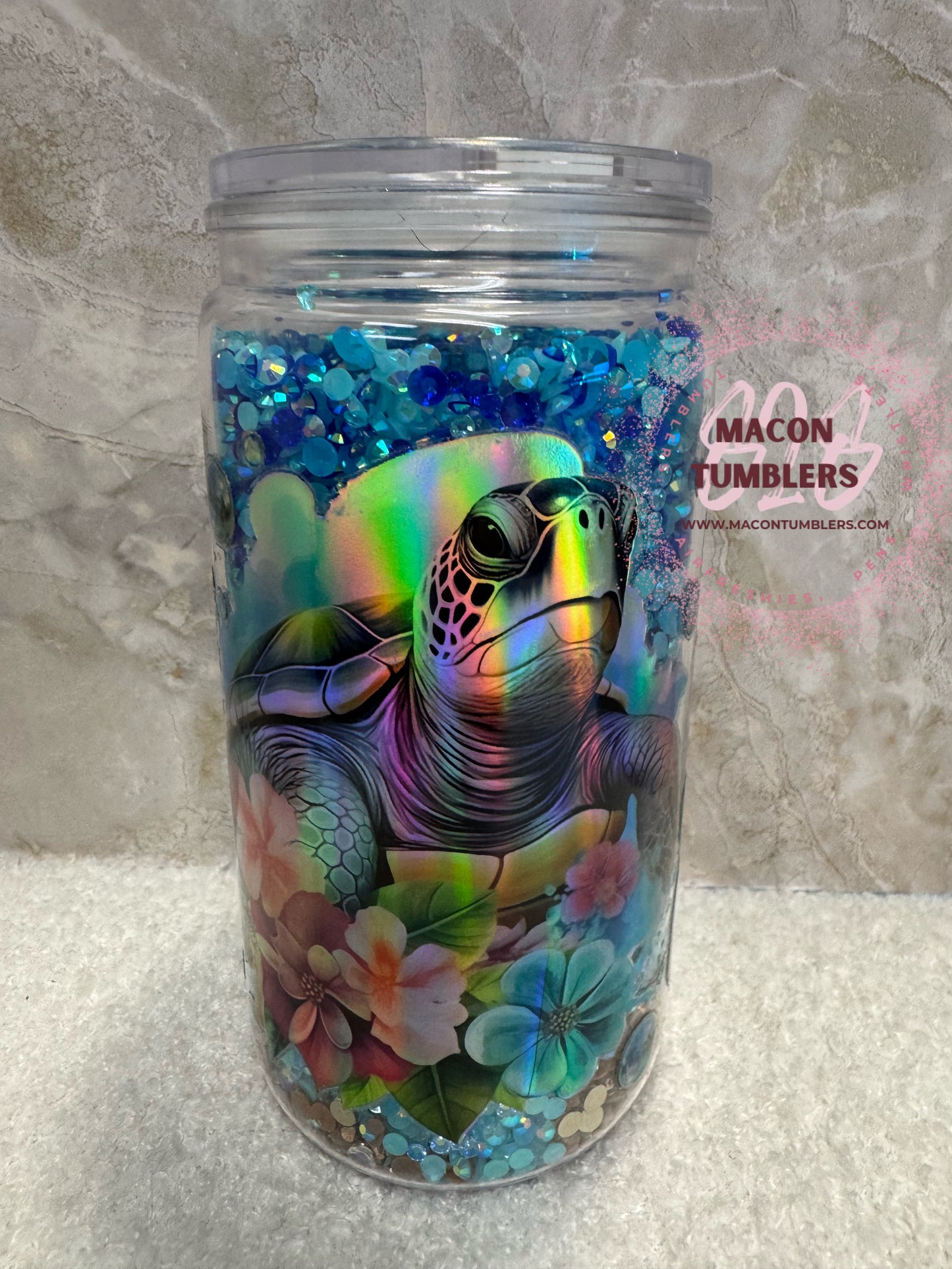 Ocean Jewel Sea Turtle 16 oz Plastic Libbey Tumbler 🐢💎🌊