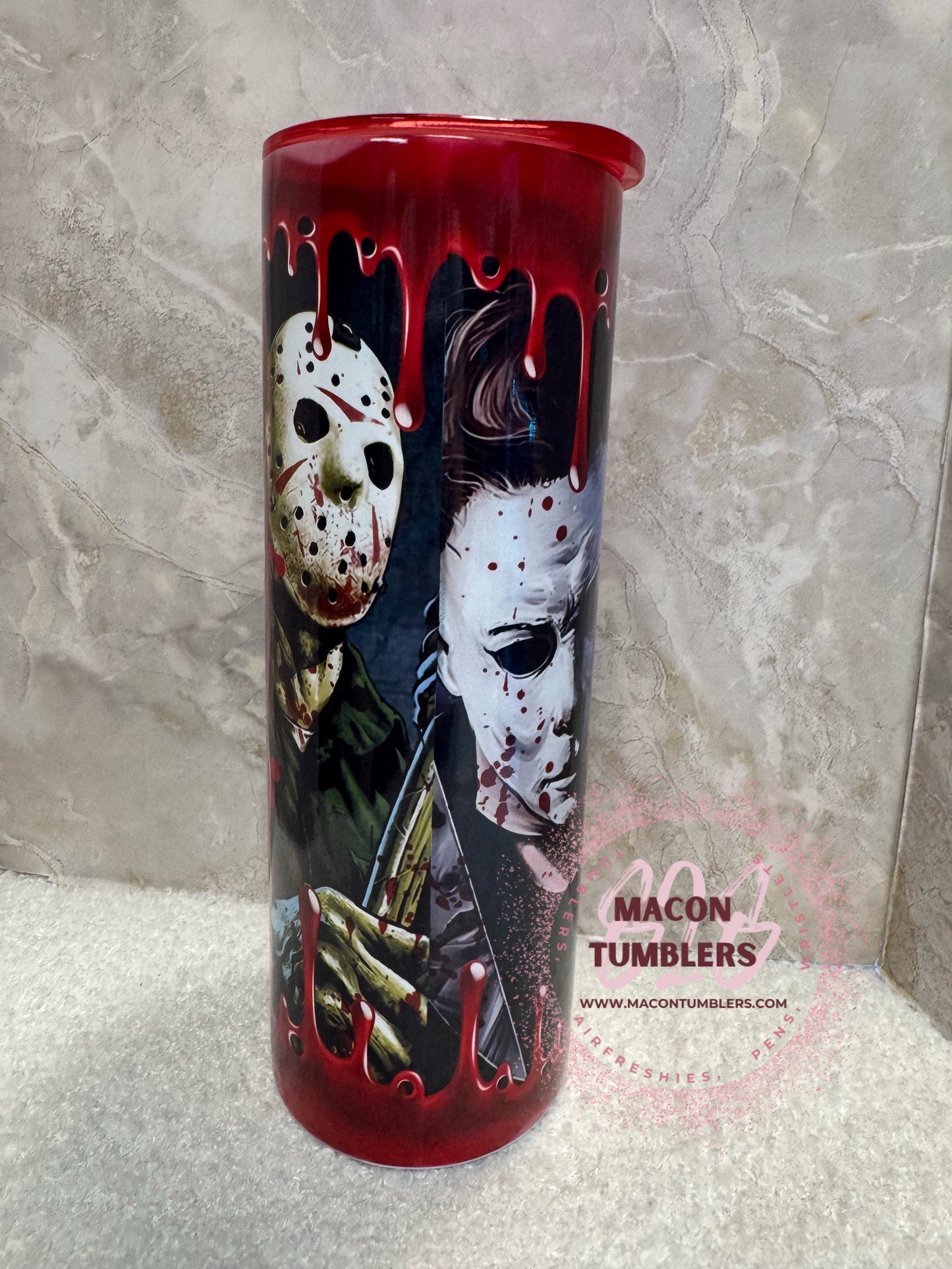 20oz Horror Movie Sublimation Tumbler – Drip Blood Slasher Character Cup