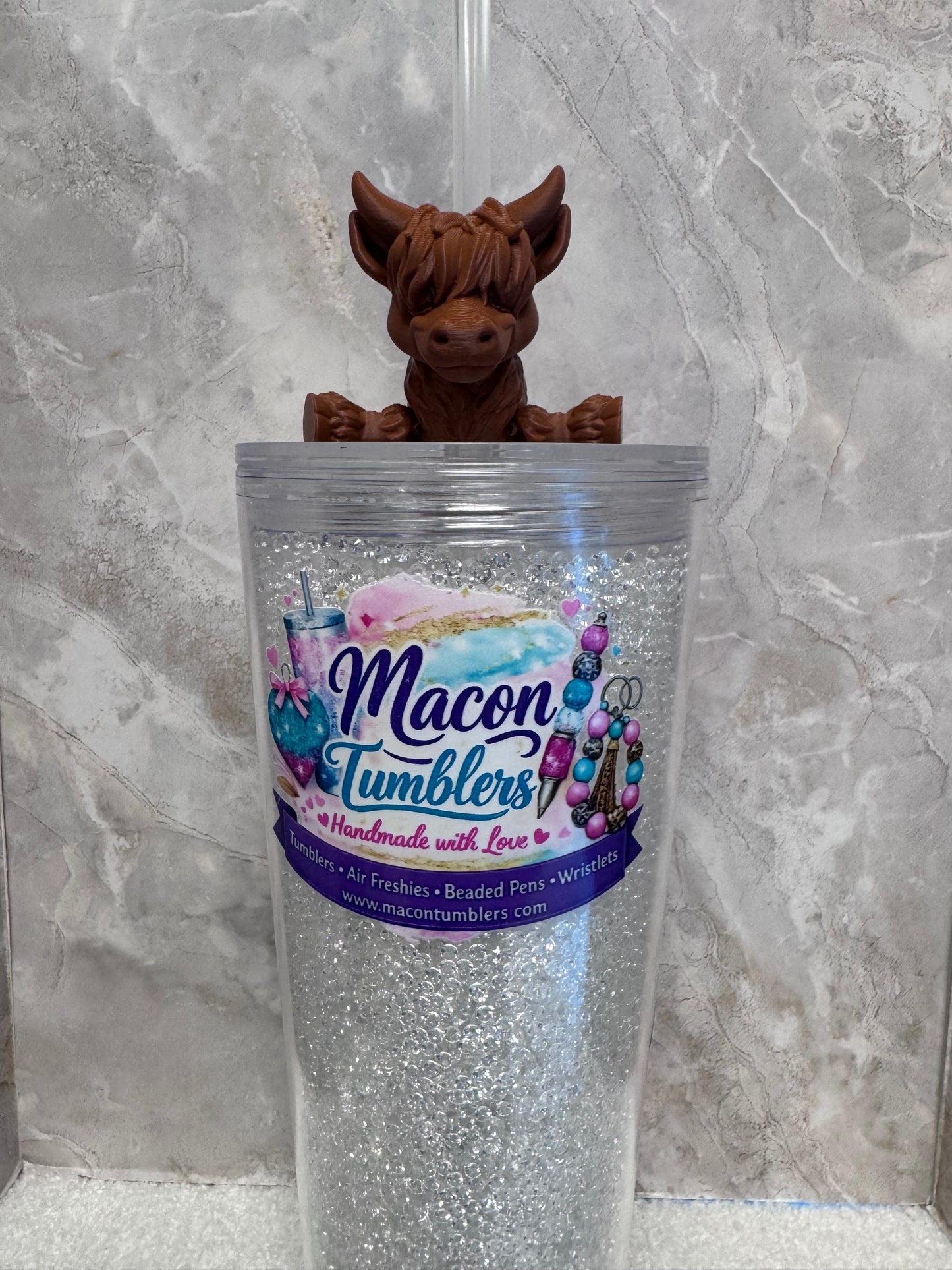 Highland Cow Flexi 3D Printed Straw Charm