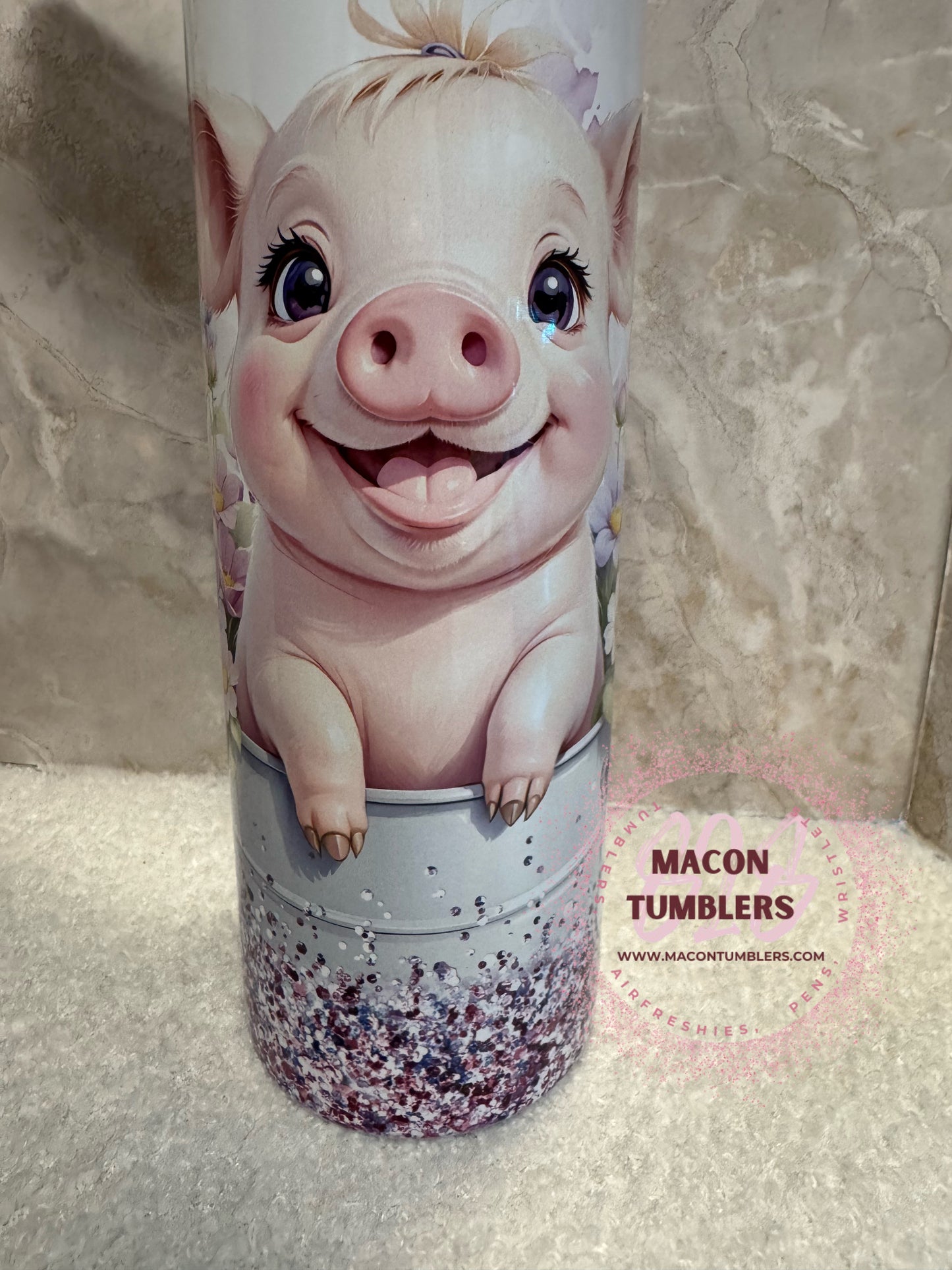 20oz Pig Sublimation Tumbler Set with Beaded Pen & Pig Keychain – Cute Farm Animal Gift Bundle