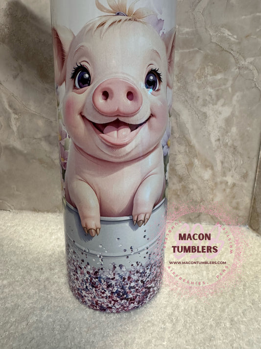 20oz Pig Sublimation Tumbler Set with Beaded Pen & Pig Keychain – Cute Farm Animal Gift Bundle