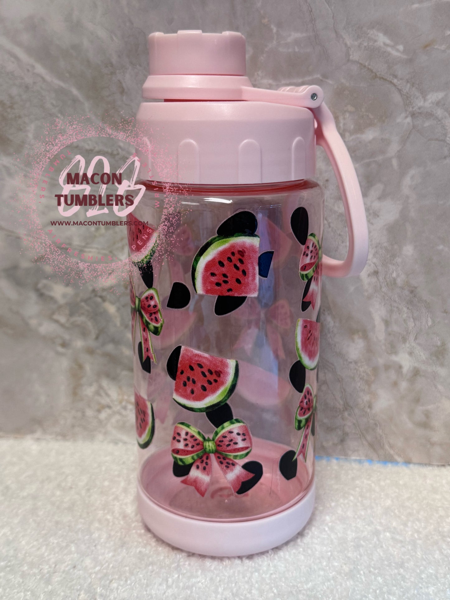 Watermelon Bow Acrylic Water Bottle – Screw On Top