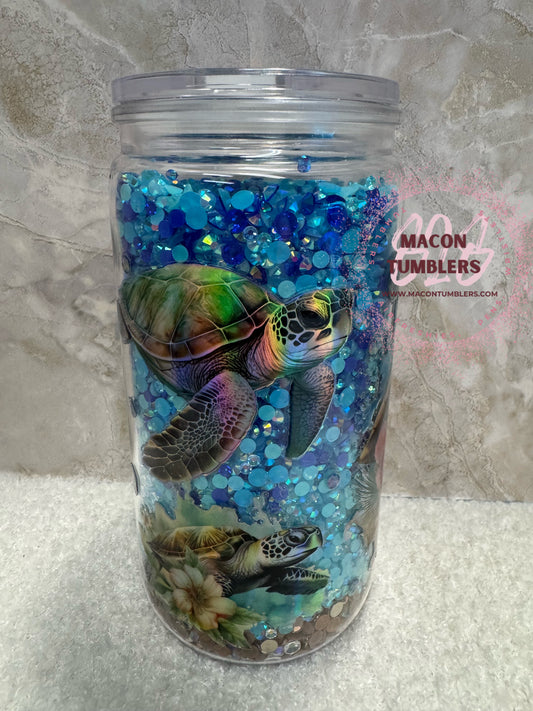 Ocean Jewel Sea Turtle 16 oz Plastic Libbey Tumbler 🐢💎🌊