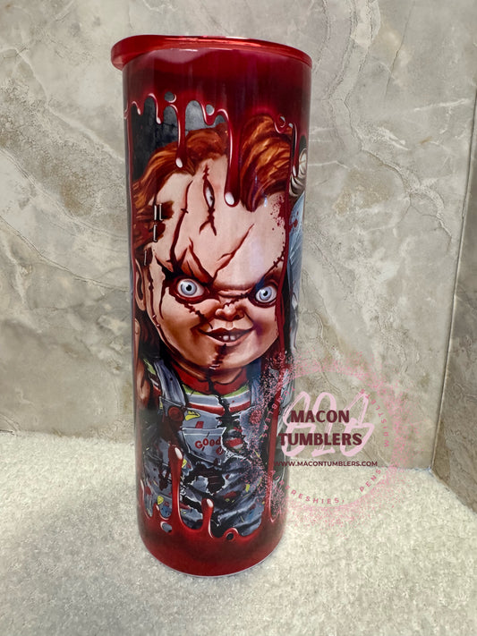 20oz Horror Movie Sublimation Tumbler – Drip Blood Slasher Character Cup