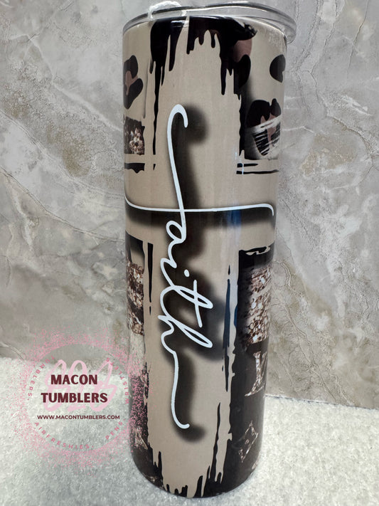 Faith Leopard Print Cross Tumbler – 20oz Skinny Sublimation Tumbler