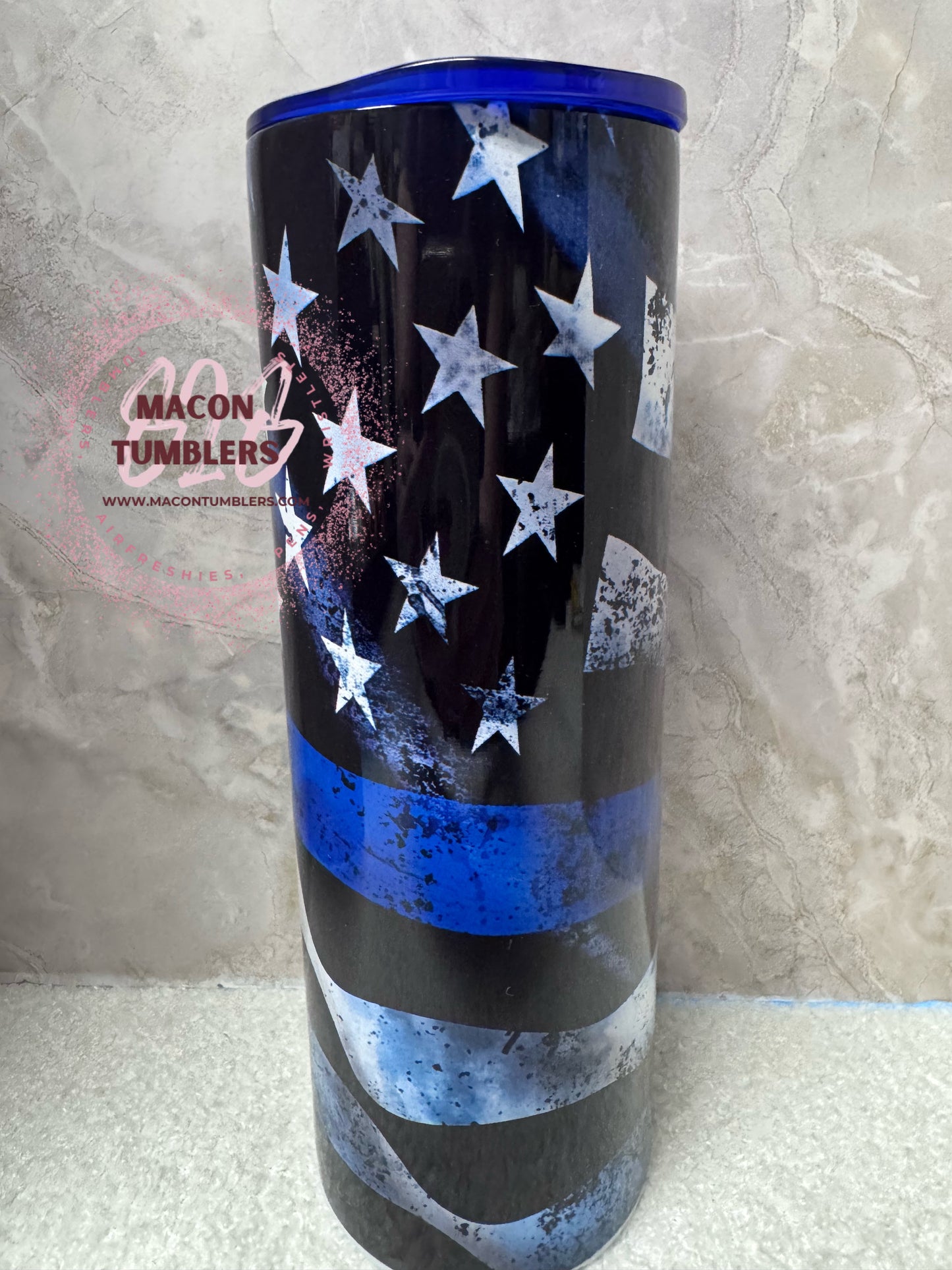 20 oz Thin Blue Line American Flag Tumbler – Blue Line Stainless Steel Sublimation Tumbler