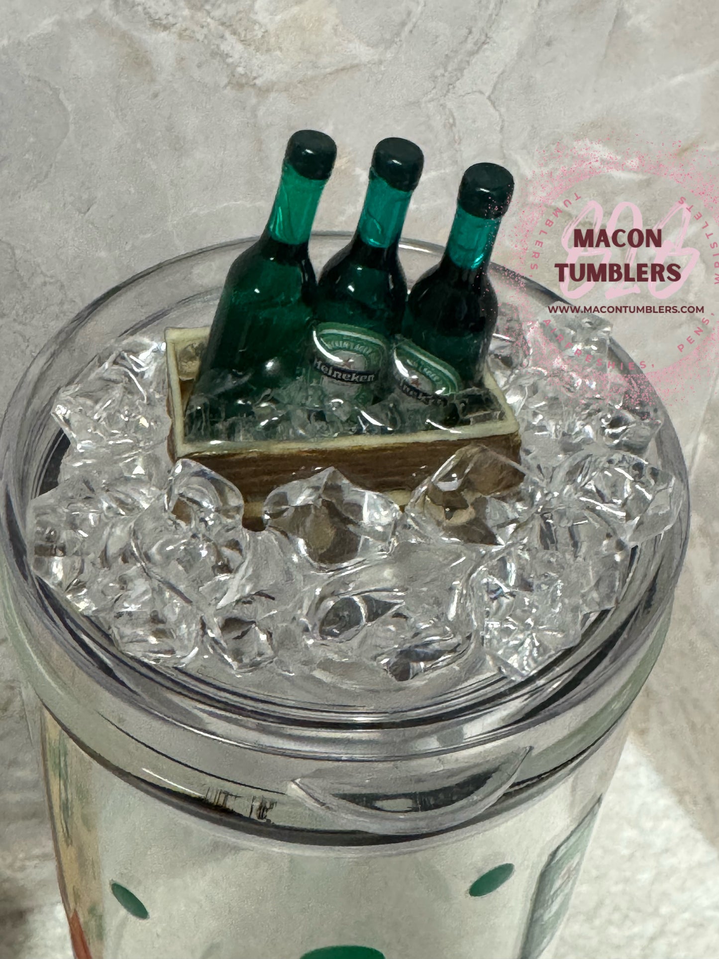 Heineken-Inspired 20oz Glass Tumbler with 3D Bottle Topper + Extra Bamboo Lid