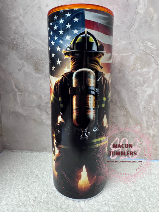 20 oz Firefighter American Flag Sublimation Tumbler – Firefighter Tribute Stainless Steel Tumbler