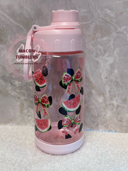 Watermelon Bow Acrylic Water Bottle – Screw On Top