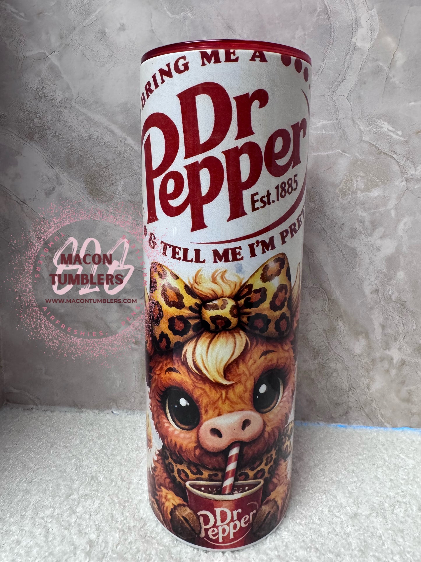 20 oz Dr Pepper Inspired Cow Tumbler – Cute Leopard Bow Stainless Steel Sublimation Tumbler