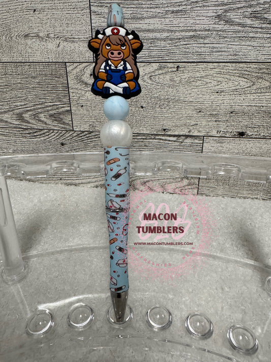 Nurse Highland Cow Beaded Pen