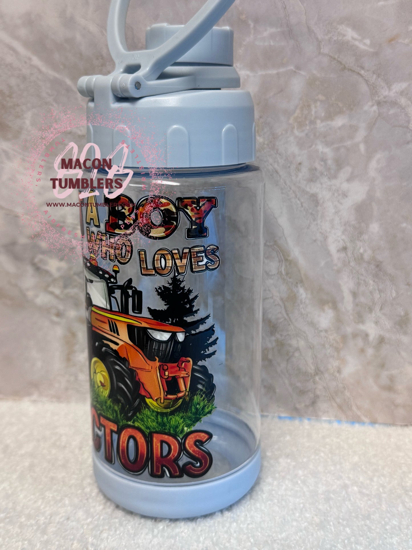 Just a Boy Who Loves Tractors Acrylic Water Bottle – Screw On Top