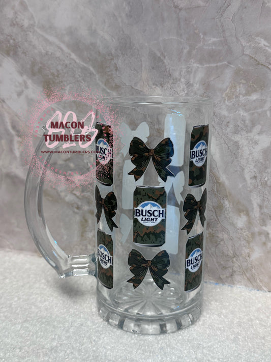 Beer Camo Bow Glass Beer Mug