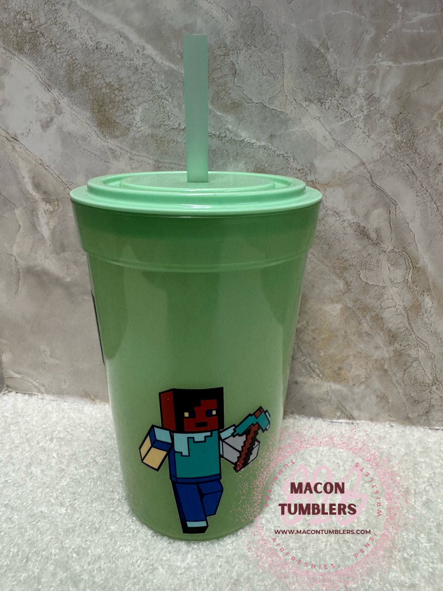 Green Color-Changing Gaming Kids Tumbler with Straw
