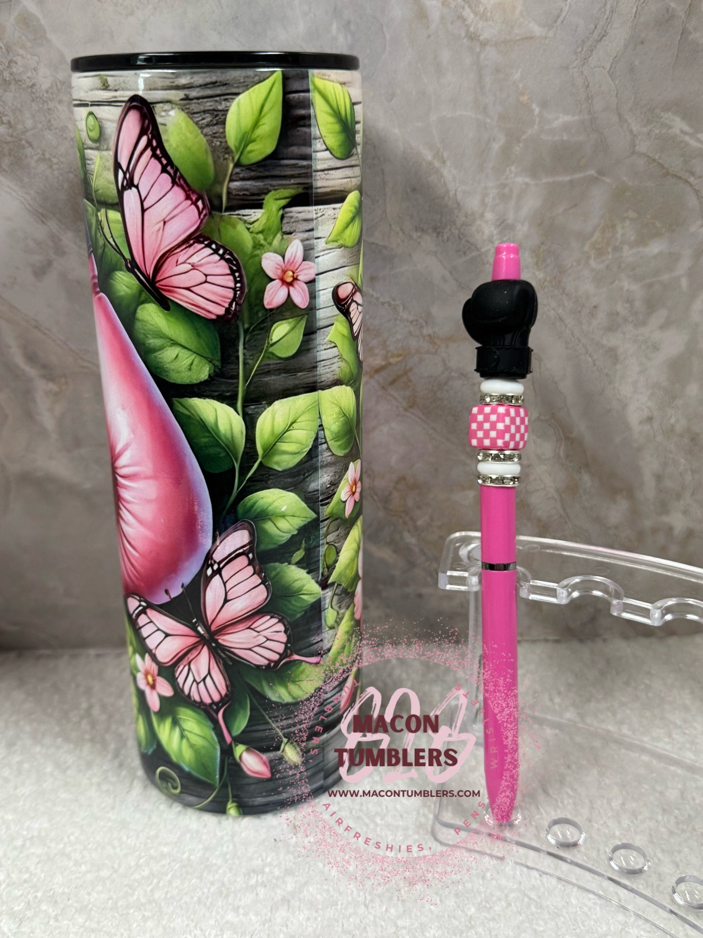 20oz Boxing Glove Floral Sublimation Tumbler with Matching Beaded Pen – Pink Fighter Set
