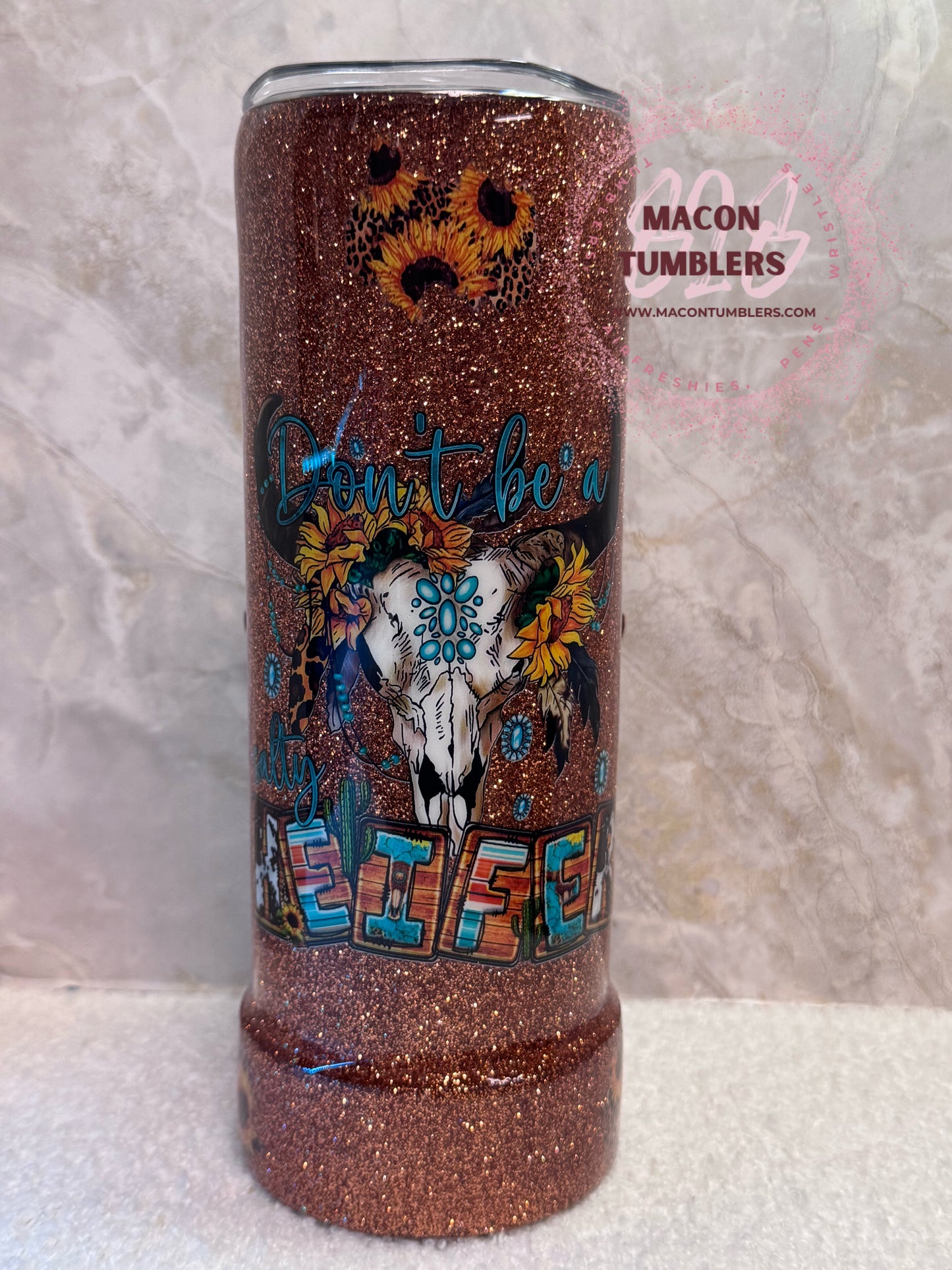 🐮 20 oz “Don’t Be A Salty Heifer” Glitter Tumbler with 3D Highland Cow Embellishment