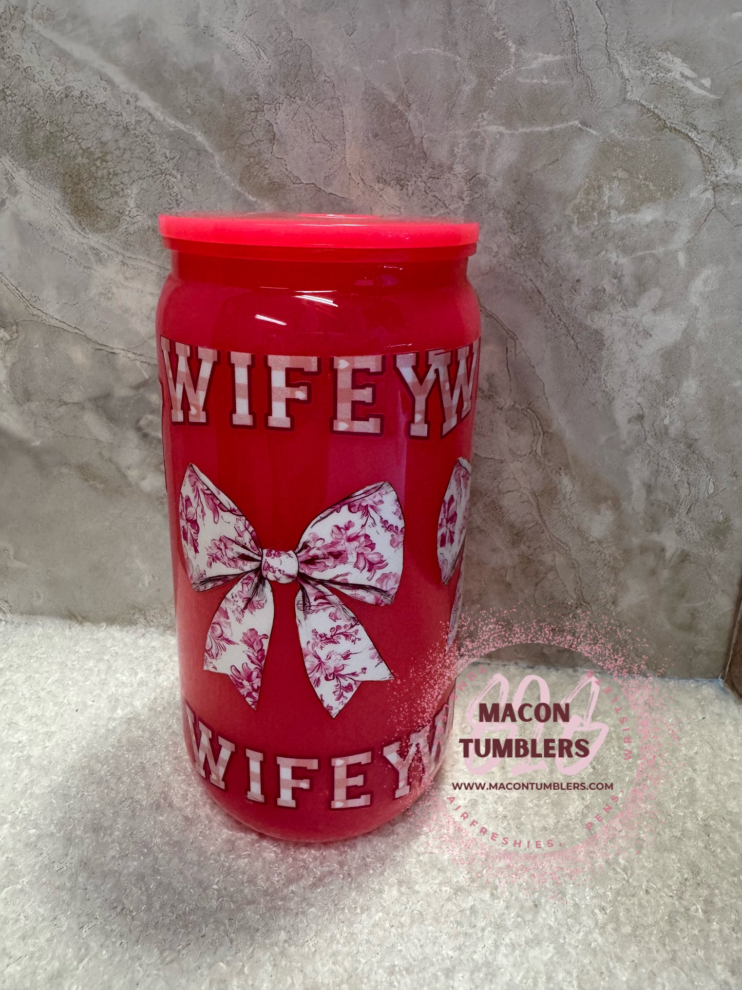 16oz Pink “Wifey” Plastic Libbey Cup – Bow Valentine Aesthetic Can Tumbler