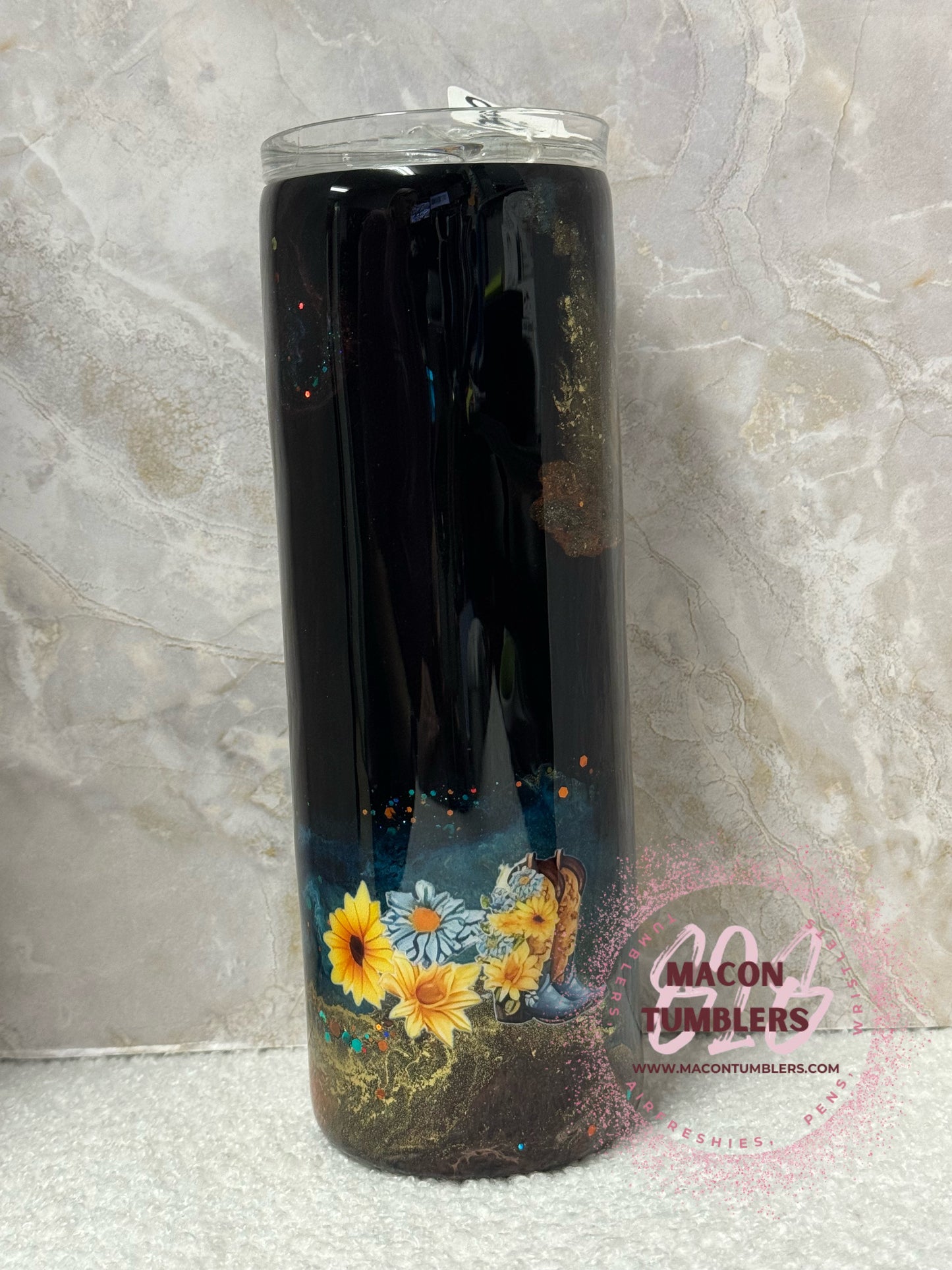 Western Floral Boots 20oz Epoxy Tumbler – Rustic Cowgirl Ink Design