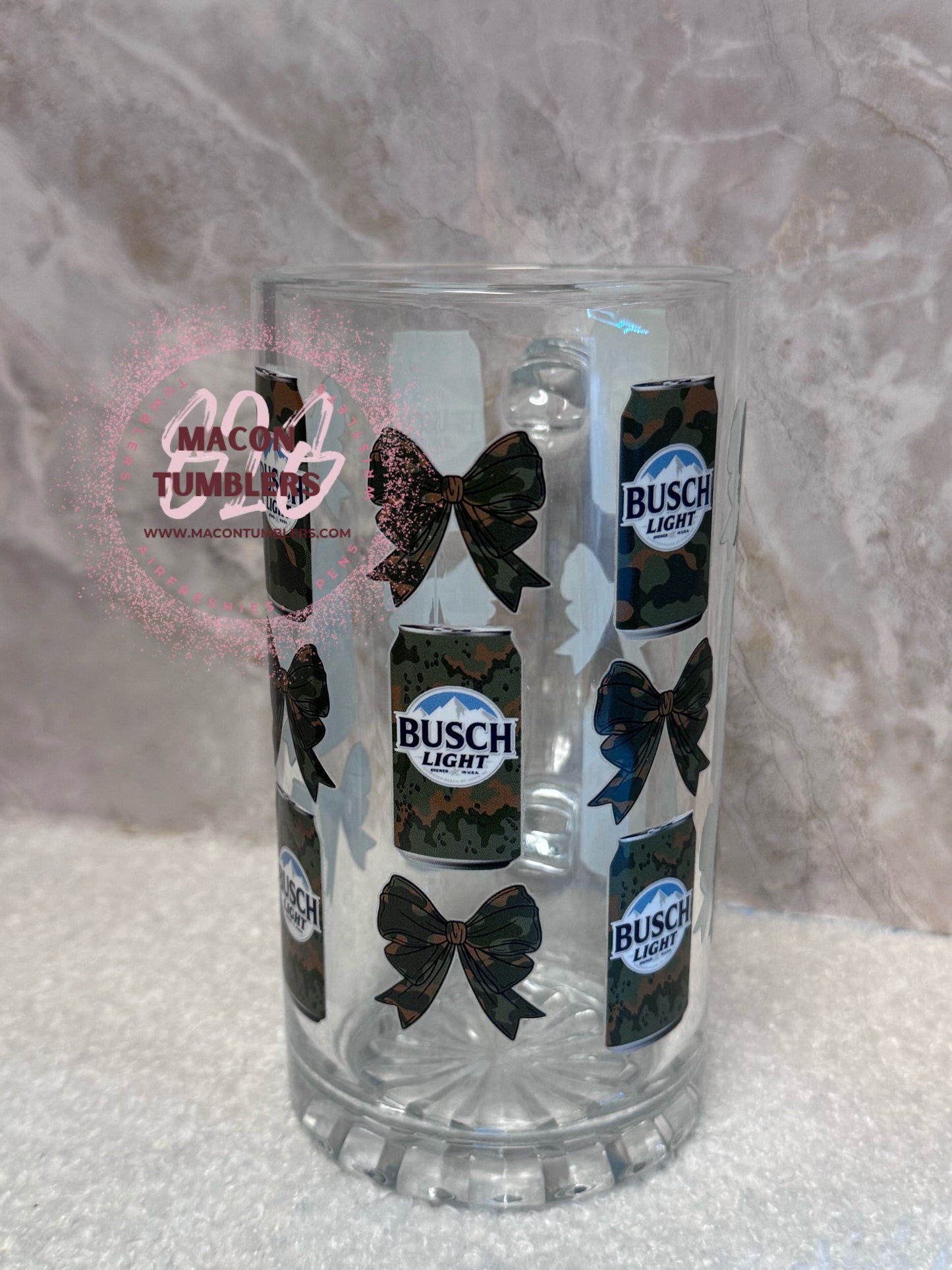 Beer Camo Bow Glass Beer Mug