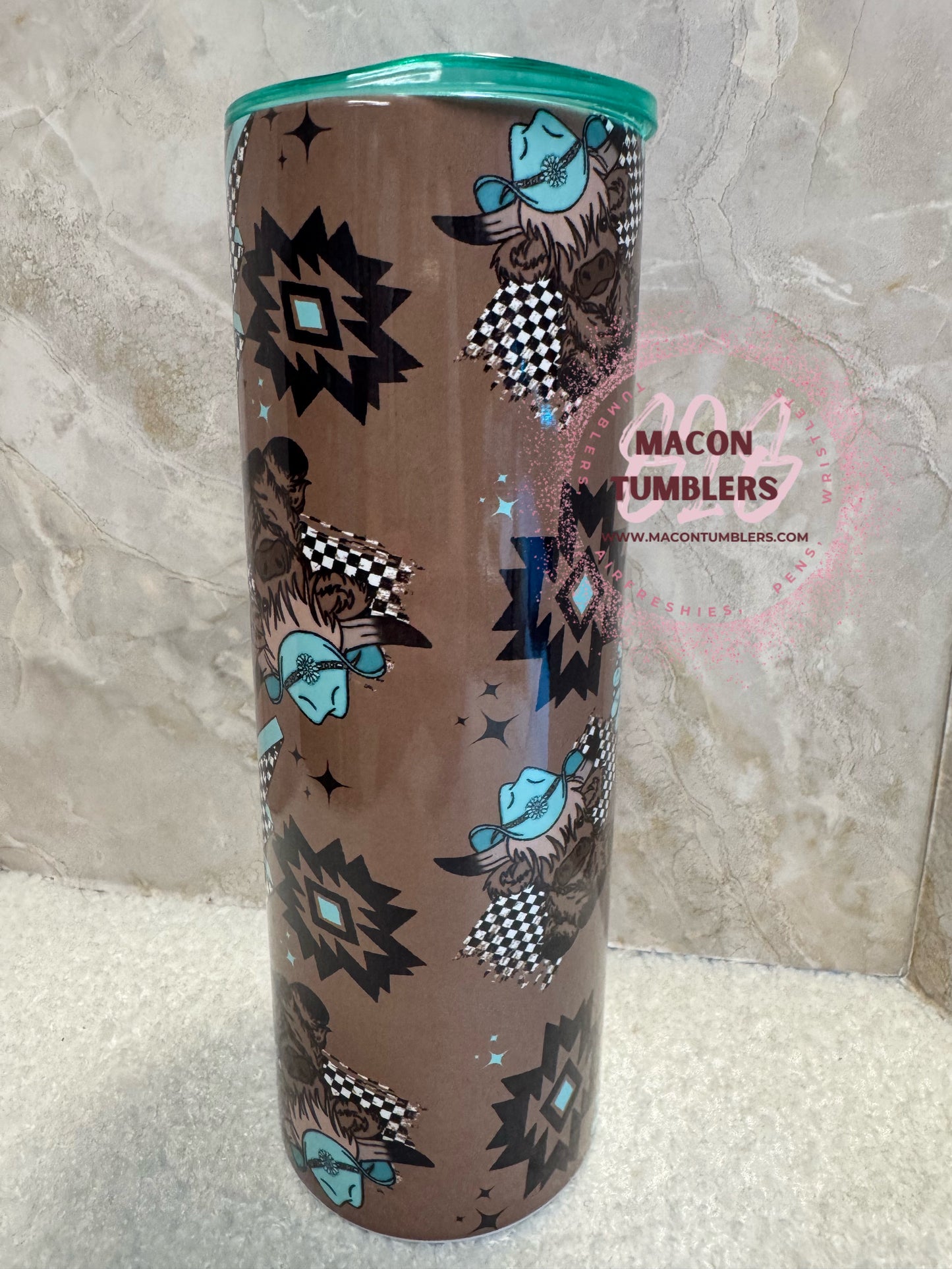 Turquoise Western Cow 20 oz Sublimation Tumbler 💎🐄