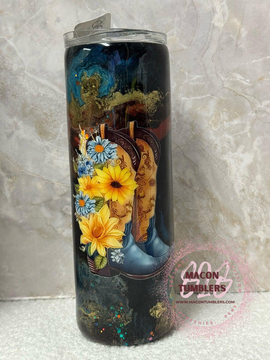 Western Floral Boots 20oz Epoxy Tumbler – Rustic Cowgirl Ink Design