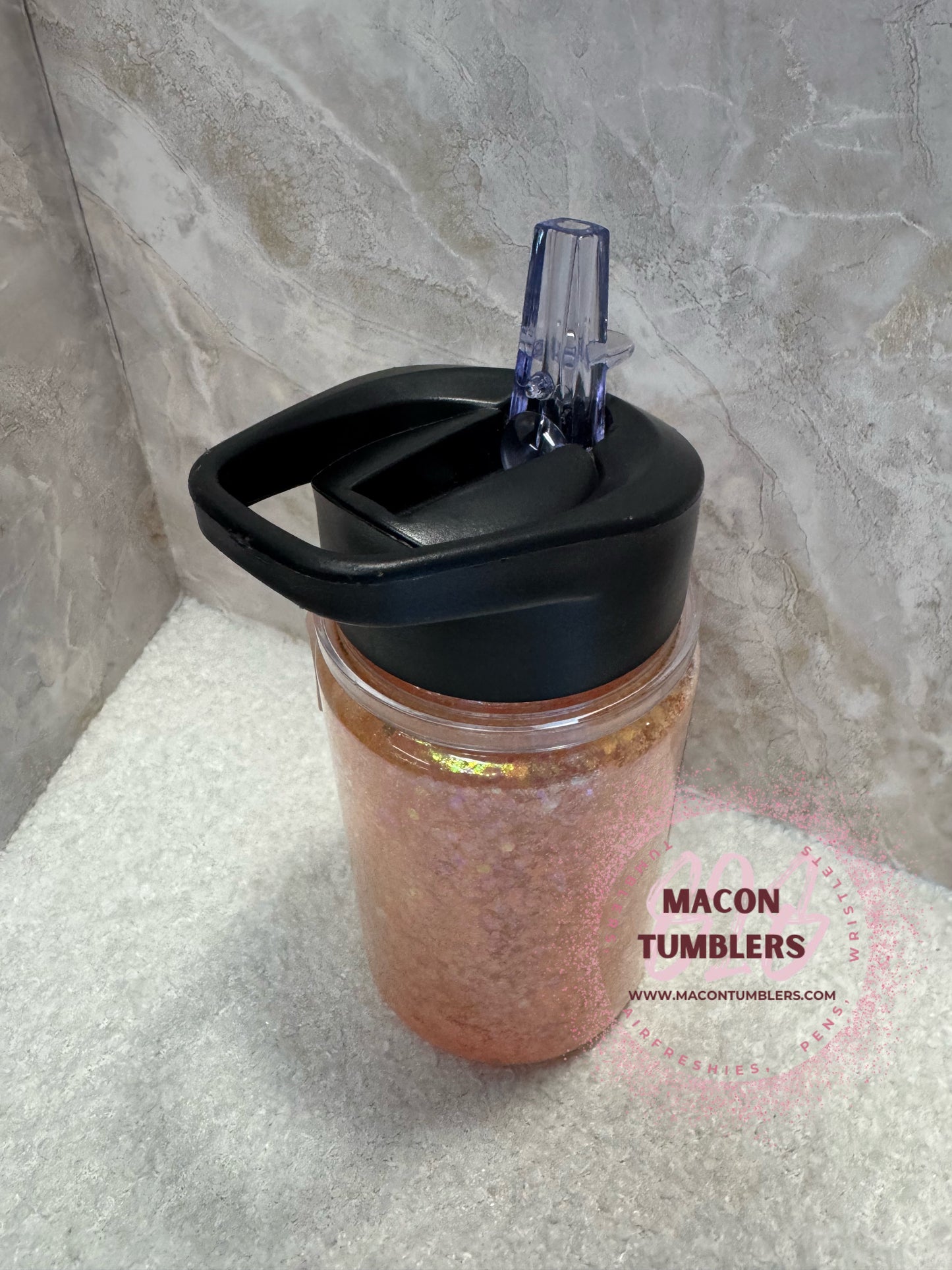 10oz Glitter Leopard Bow Plastic Water Bottle – Kids Flip Top Tumbler