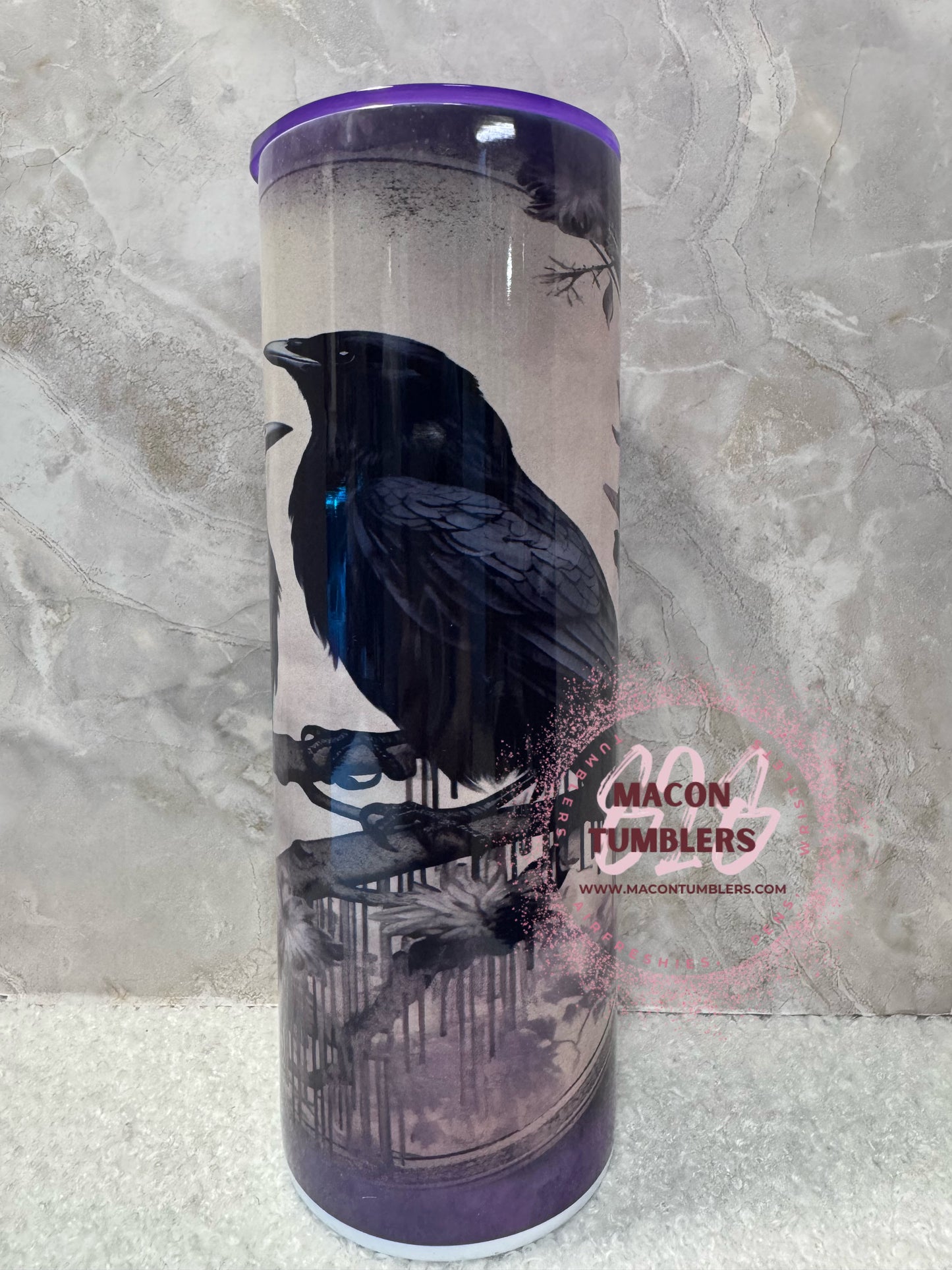 Mystic Raven Gothic Tumbler – Purple Crow 20 oz Skinny Stainless Steel Tumbler