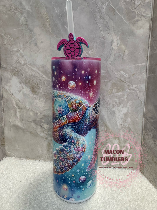 Sea Turtle 20oz Sublimation Tumbler with Turtle Straw Charm | Ocean Lover Cup
