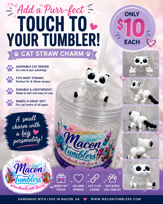 Cat Straw Charm – Cute 3D Printed Tumbler Accessory