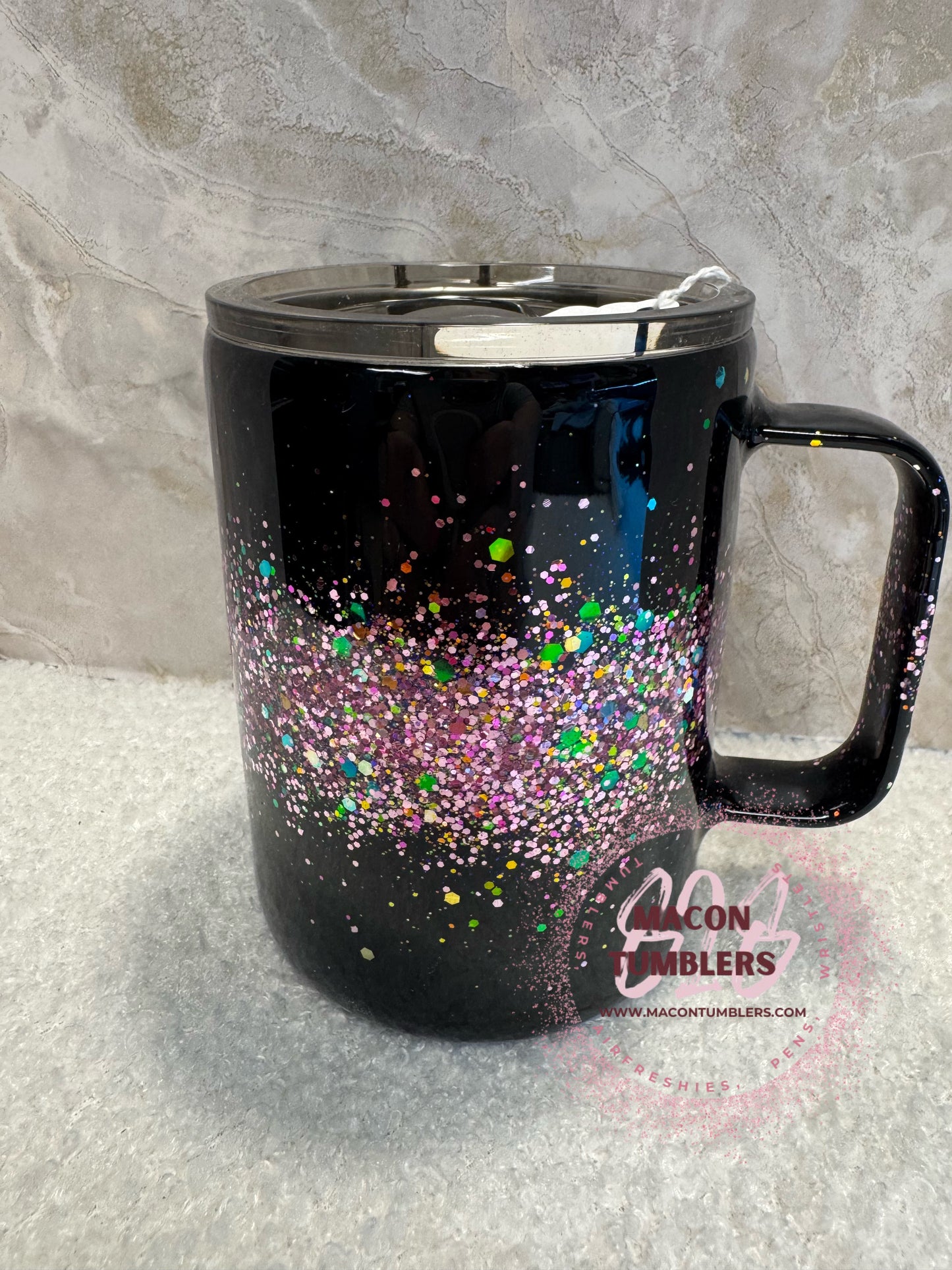 Black Glitter Fade Epoxy Mug with Handle | Sparkle Tumbler Cup