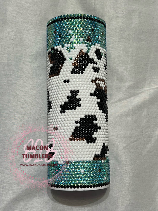 Teal and Cow Print Rhinestone Tumbler