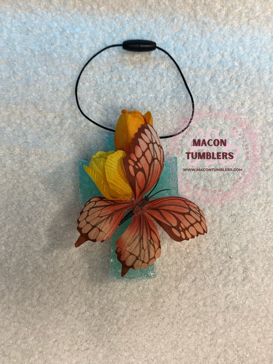 Cross w/Butterfly and Tulips Freshie (GREEN APPLE JOLLY RANCHER)