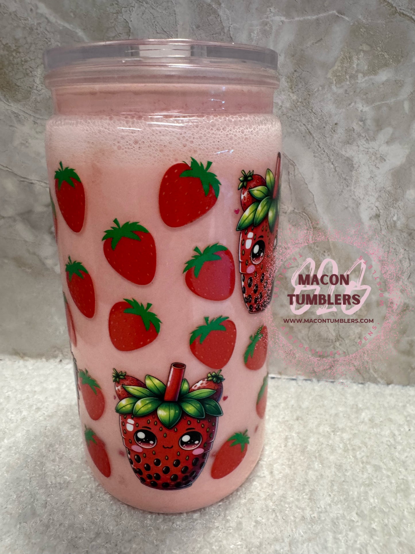 Strawberry Milk 16oz Tumbler – Cute Kawaii Design