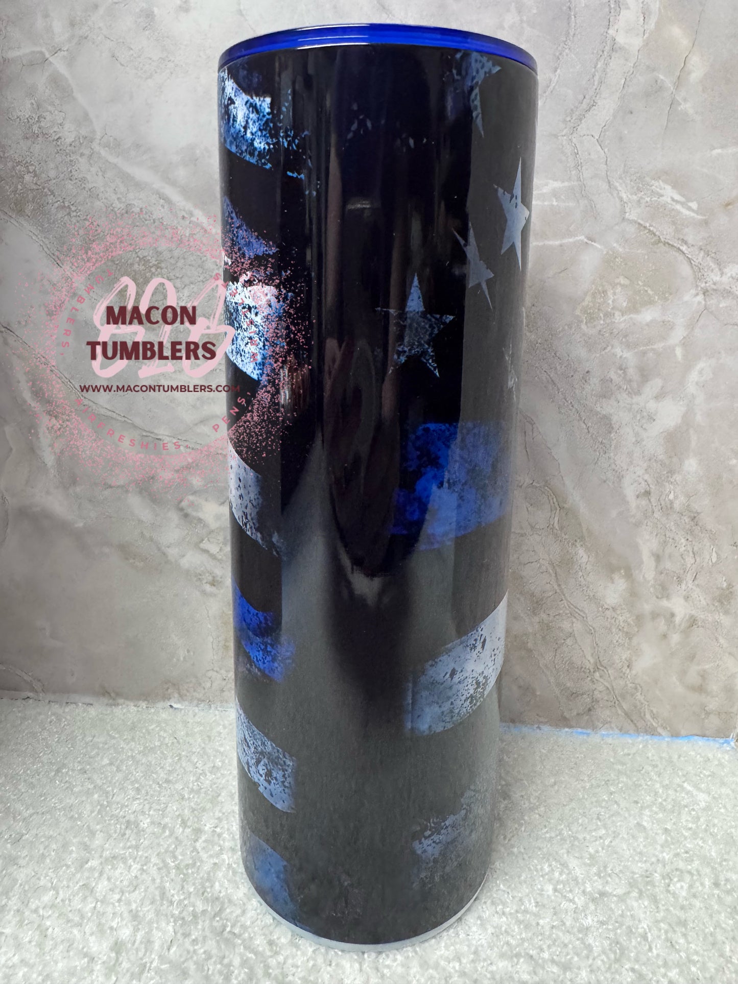 20 oz Thin Blue Line American Flag Tumbler – Blue Line Stainless Steel Sublimation Tumbler