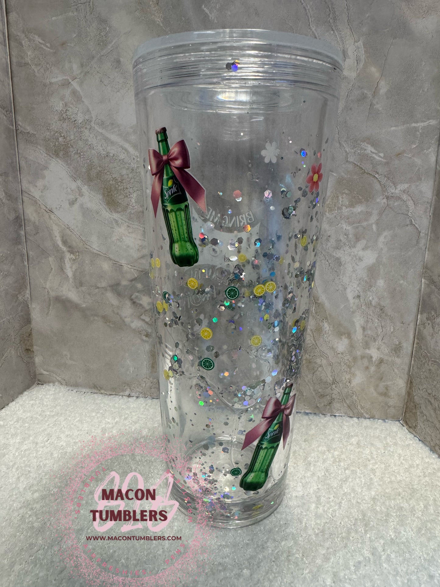 24oz Tapered Plastic Snowglobe Sprite-Inspired Lava Cup – Glitter Swirl Tumbler with Lid