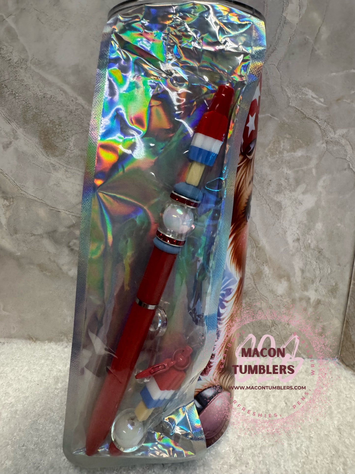20oz Highland Cow Patriotic Sublimation Tumbler Set with Beaded Pen & Beaded Straw Charm